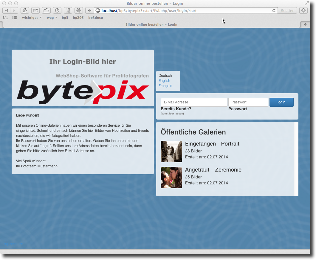 login page of bytepix 3